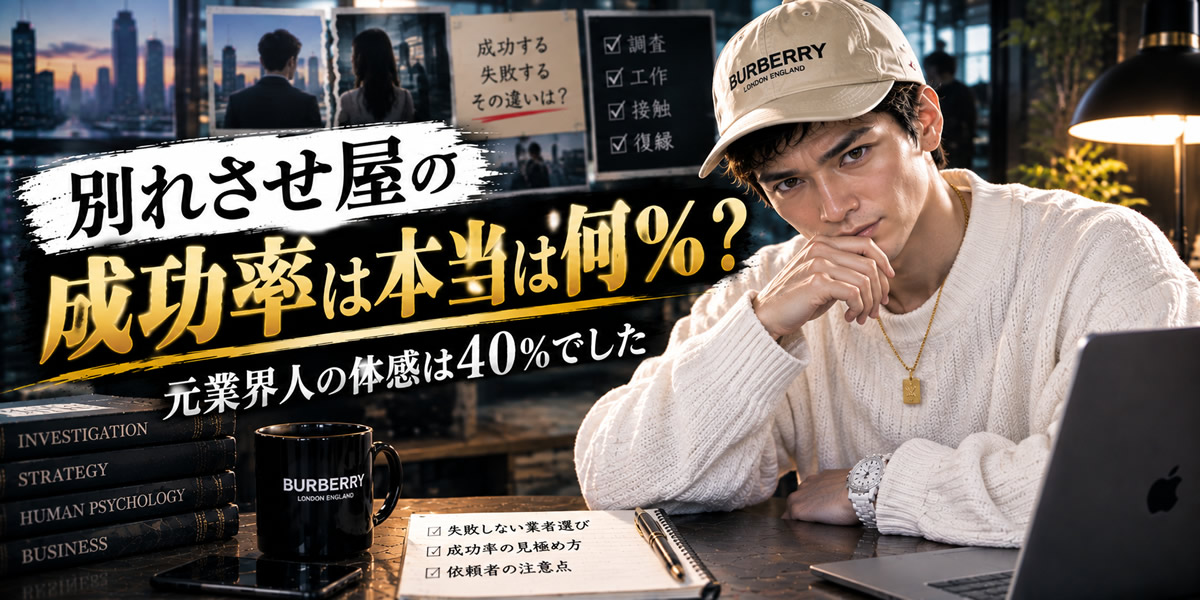 別れさせ屋の成功率は本当は何％かを元業界人Hが体感値40％をもとに解説するイメージ