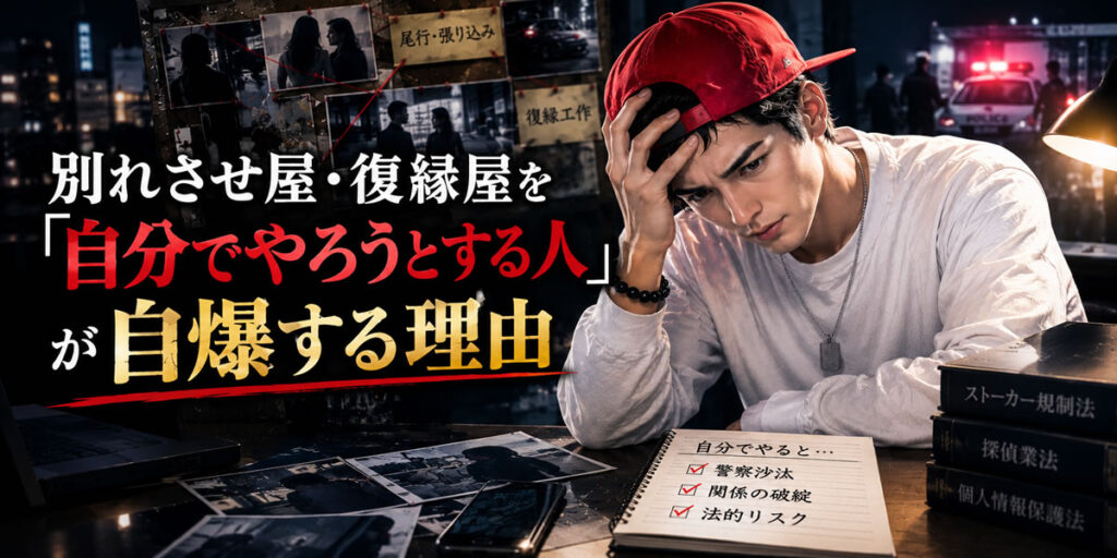 別れさせ屋・復縁屋を自分でやろうとして自爆する理由を元工作員が解説するイメージ