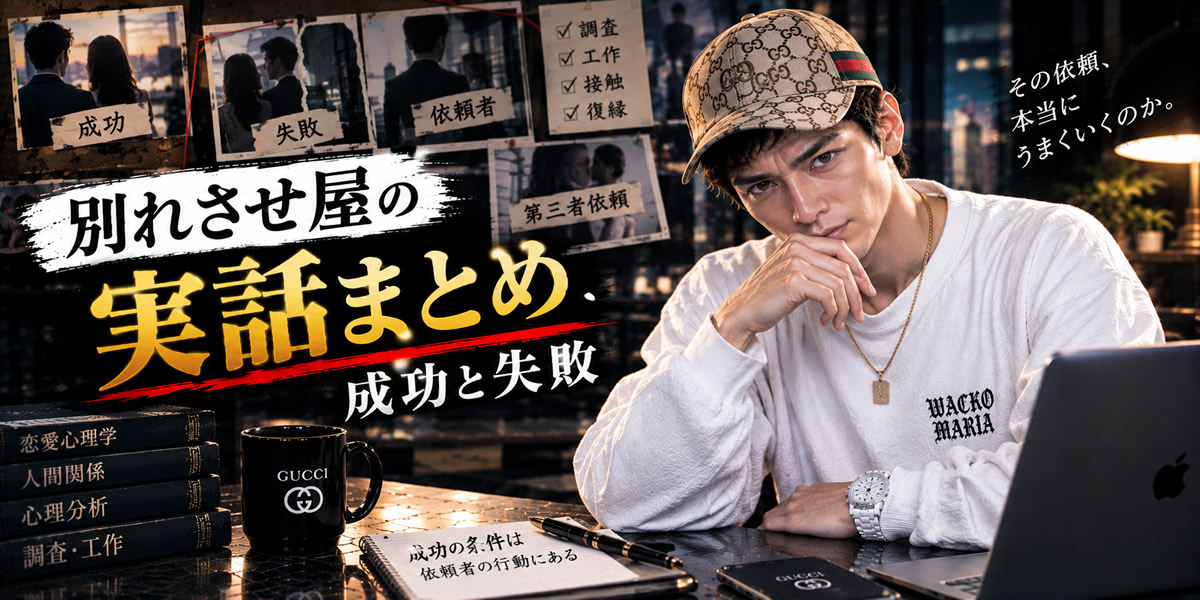 別れさせ屋の実話を元工作員Hが現場で見た成功と失敗から解説するイメージ